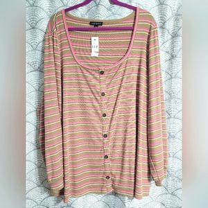 Lane Bryant Pink and Gold Glitter Long Sleeve Sweater Top Size 26/28